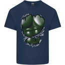 Gym Green Torso Ripped Muscles Effect Kids T-Shirt Childrens Navy Blue