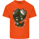 Gym Green Torso Ripped Muscles Effect Kids T-Shirt Childrens Orange