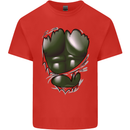 Gym Green Torso Ripped Muscles Effect Kids T-Shirt Childrens Red