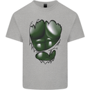 Gym Green Torso Ripped Muscles Effect Kids T-Shirt Childrens Sports Grey