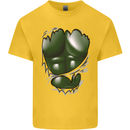 Gym Green Torso Ripped Muscles Effect Kids T-Shirt Childrens Yellow