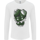 Gym Green Torso Ripped Muscles Effect Mens Long Sleeve T-Shirt White