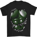 Gym Green Torso Ripped Muscles Effect Mens T-Shirt Cotton Gildan Black