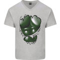 Gym Green Torso Ripped Muscles Effect Mens V-Neck Cotton T-Shirt Sports Grey
