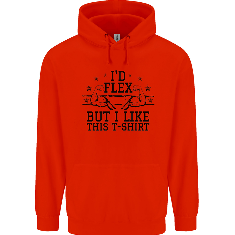 Gym I'd Flex but I Like This Funny Mens 80% Cotton Hoodie Bright Red