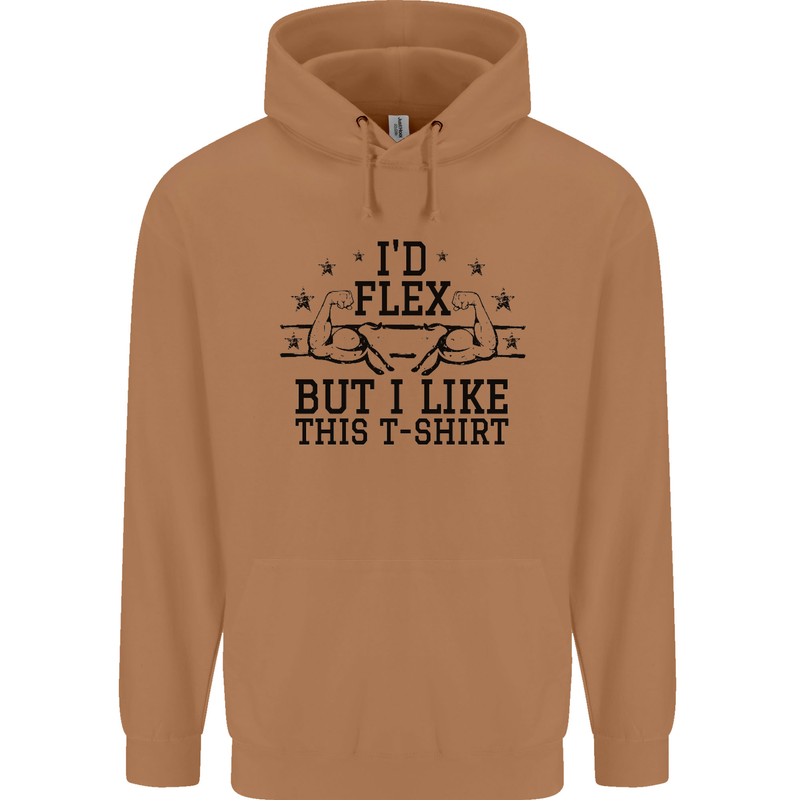 Gym I'd Flex but I Like This Funny Mens 80% Cotton Hoodie Caramel Latte