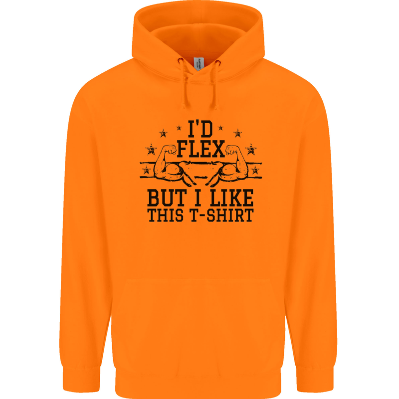 Gym I'd Flex but I Like This Funny Mens 80% Cotton Hoodie Orange