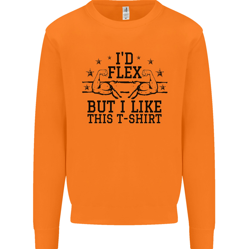 Gym I'd Flex but I Like This Funny Mens Sweatshirt Jumper Orange
