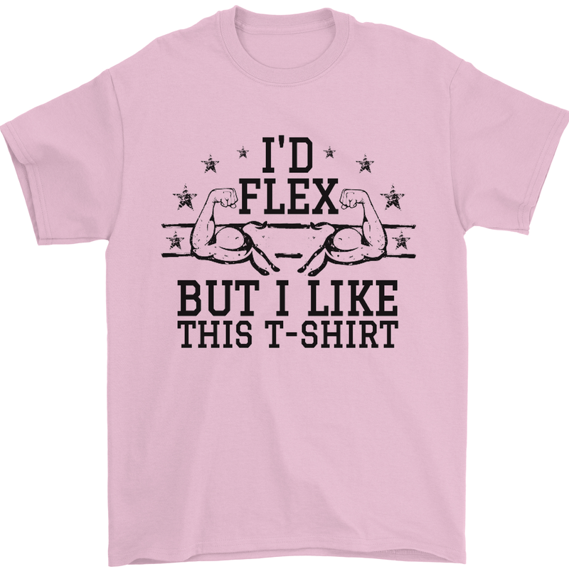 Gym I'd Flex but I Like This Funny Mens T-Shirt Cotton Gildan Light Pink