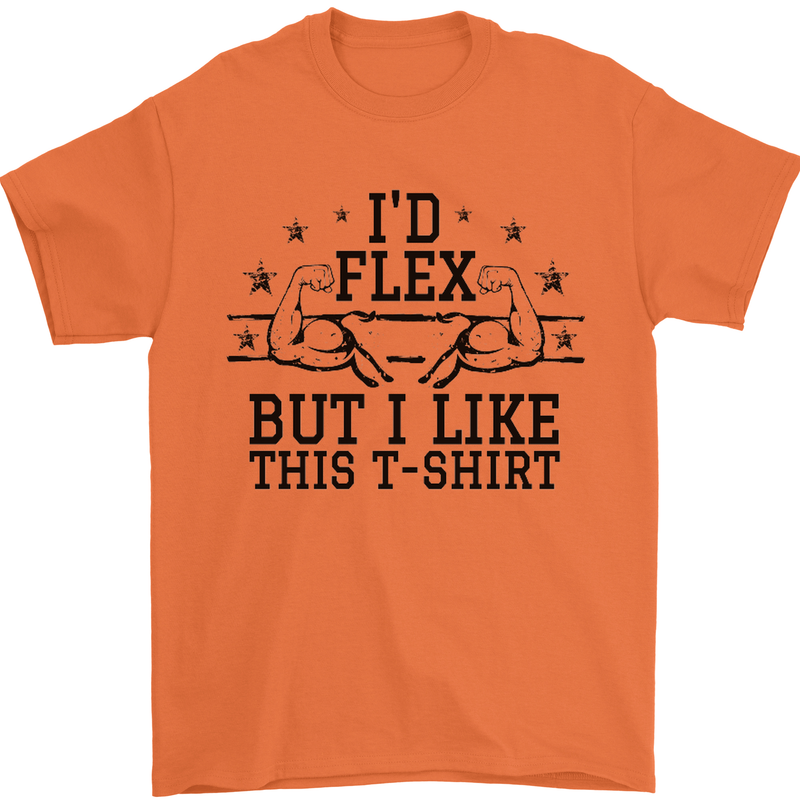 Gym I'd Flex but I Like This Funny Mens T-Shirt Cotton Gildan Orange