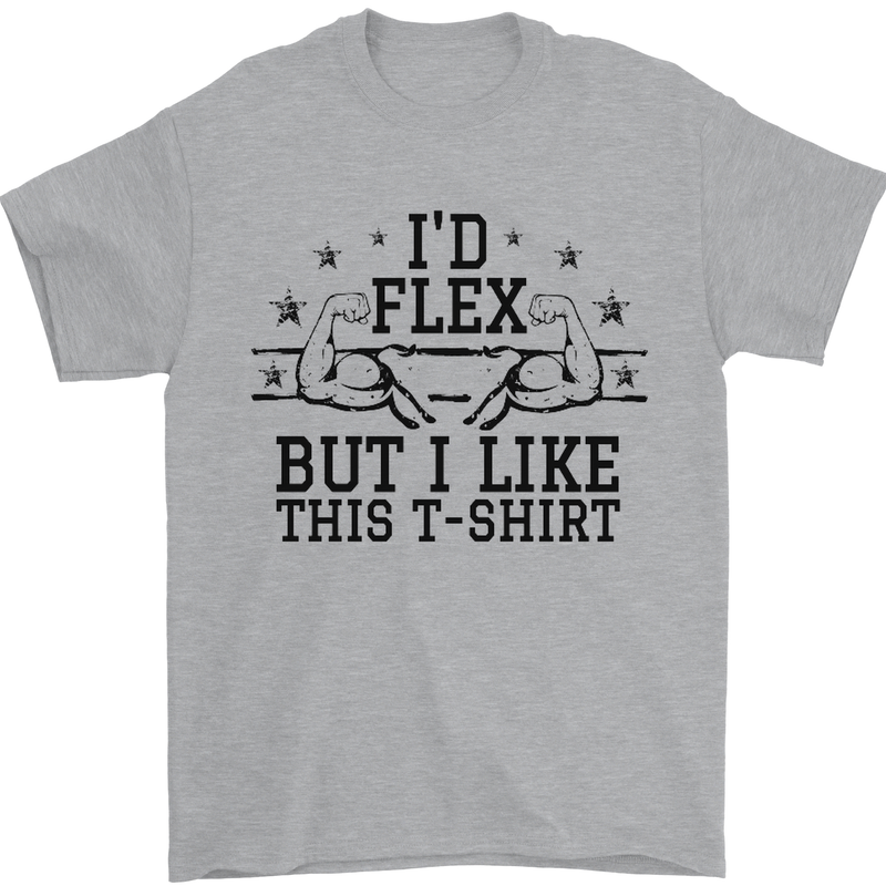 Gym I'd Flex but I Like This Funny Mens T-Shirt Cotton Gildan Sports Grey