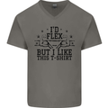 Gym I'd Flex but I Like This Funny Mens V-Neck Cotton T-Shirt Charcoal
