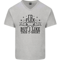 Gym I'd Flex but I Like This Funny Mens V-Neck Cotton T-Shirt Sports Grey