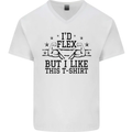 Gym I'd Flex but I Like This Funny Mens V-Neck Cotton T-Shirt White