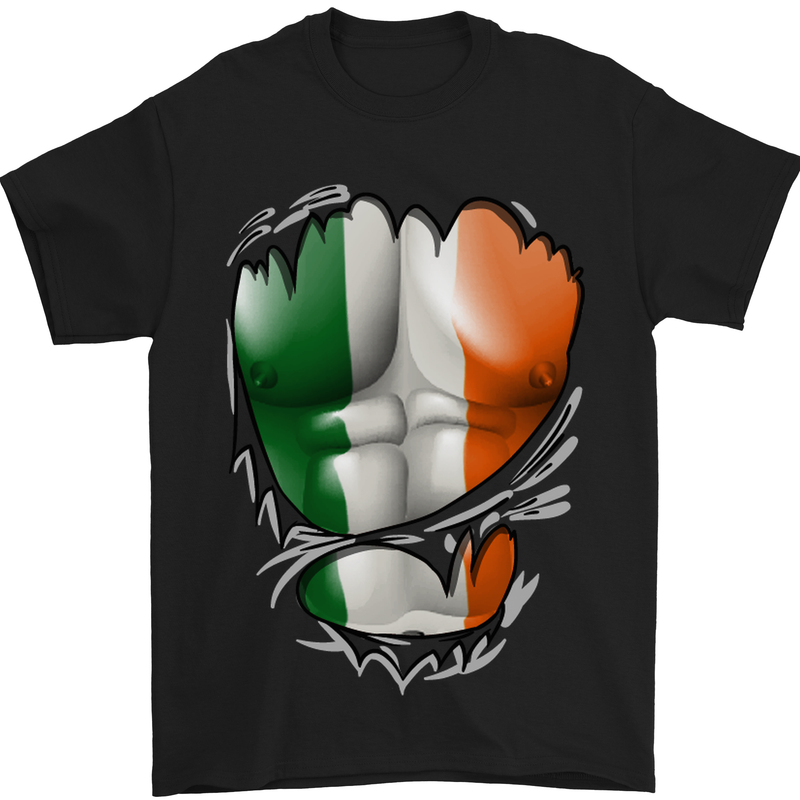 Gym Irish Tricolour Flag Muscles Ireland Mens T-Shirt Cotton Gildan Black