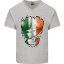 Gym Irish Tricolour Flag Muscles Ireland Mens V-Neck Cotton T-Shirt Sports Grey