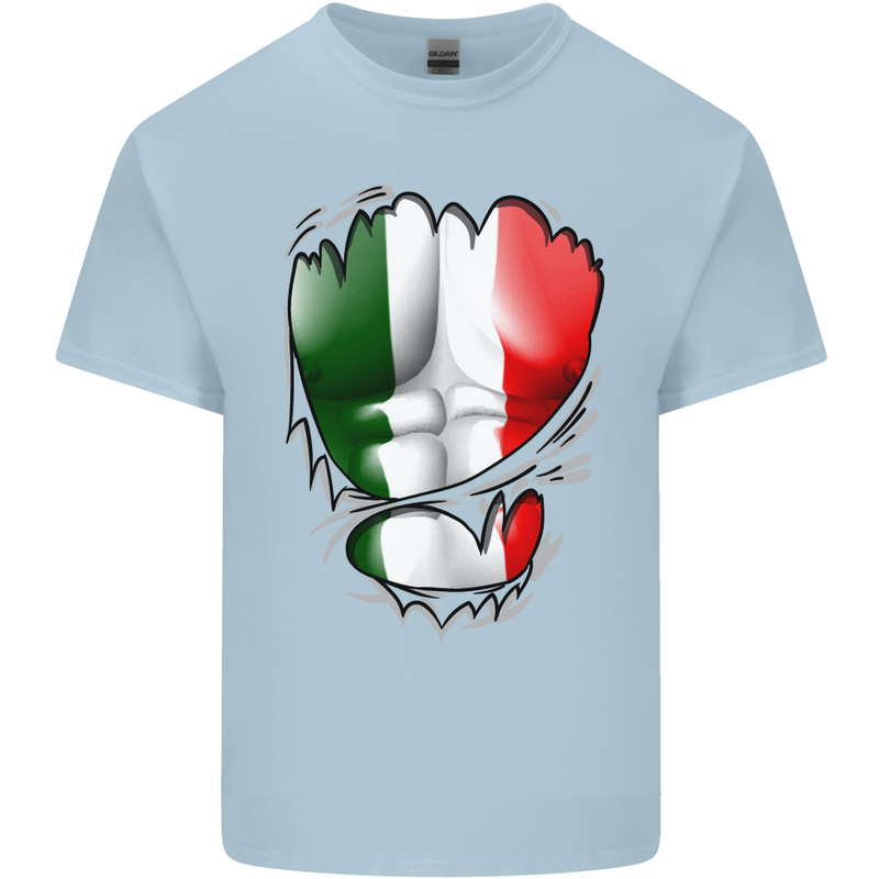 Gym Italian Flag Ripped Muscles Italy Mens Cotton T-Shirt Tee Top Light Blue