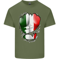 Gym Italian Flag Ripped Muscles Italy Mens Cotton T-Shirt Tee Top Military Green