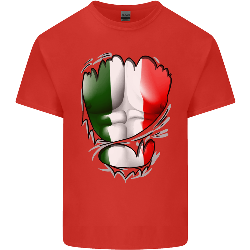 Gym Italian Flag Ripped Muscles Italy Mens Cotton T-Shirt Tee Top Red