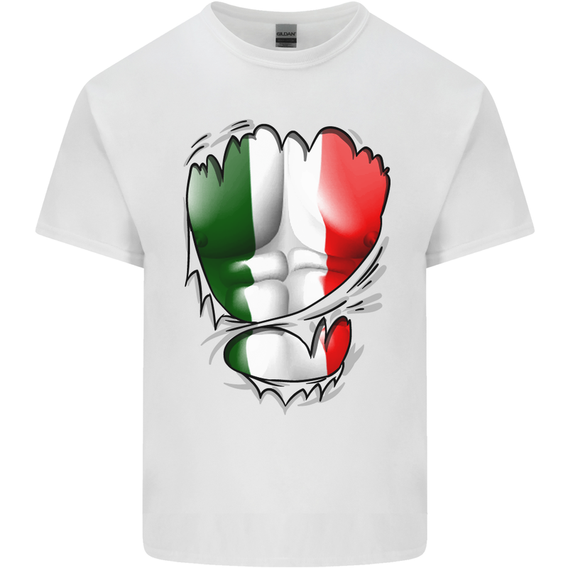 Gym Italian Flag Ripped Muscles Italy Mens Cotton T-Shirt Tee Top White