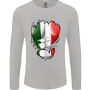 Gym Italian Flag Ripped Muscles Italy Mens Long Sleeve T-Shirt Sports Grey
