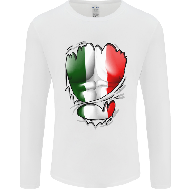 Gym Italian Flag Ripped Muscles Italy Mens Long Sleeve T-Shirt White