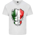 Gym Italian Flag Ripped Muscles Italy Mens V-Neck Cotton T-Shirt White