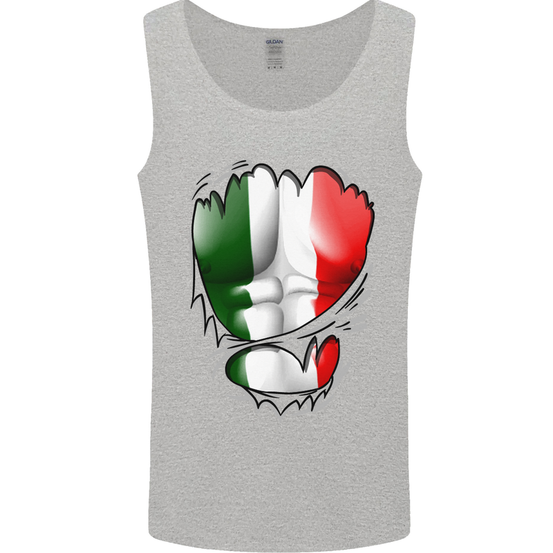 Gym Italian Flag Ripped Muscles Italy Mens Vest Tank Top Sports Grey