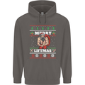 Gym Merry Liftmas Christmas Bodybuilding Mens 80% Cotton Hoodie Charcoal
