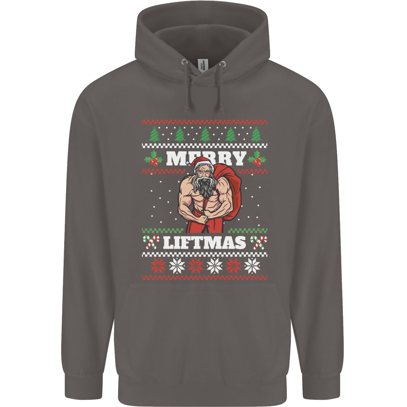 Gym Merry Liftmas Christmas Bodybuilding Mens 80% Cotton Hoodie Charcoal