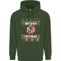Gym Merry Liftmas Christmas Bodybuilding Mens 80% Cotton Hoodie Forest Green