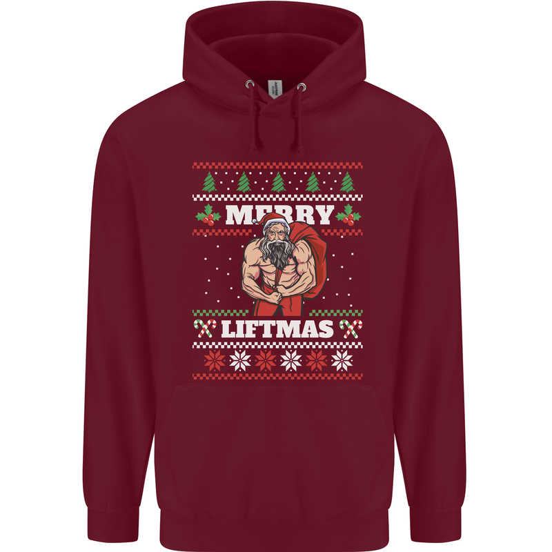 Gym Merry Liftmas Christmas Bodybuilding Mens 80% Cotton Hoodie Maroon