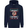 Gym Merry Liftmas Christmas Bodybuilding Mens 80% Cotton Hoodie Navy Blue