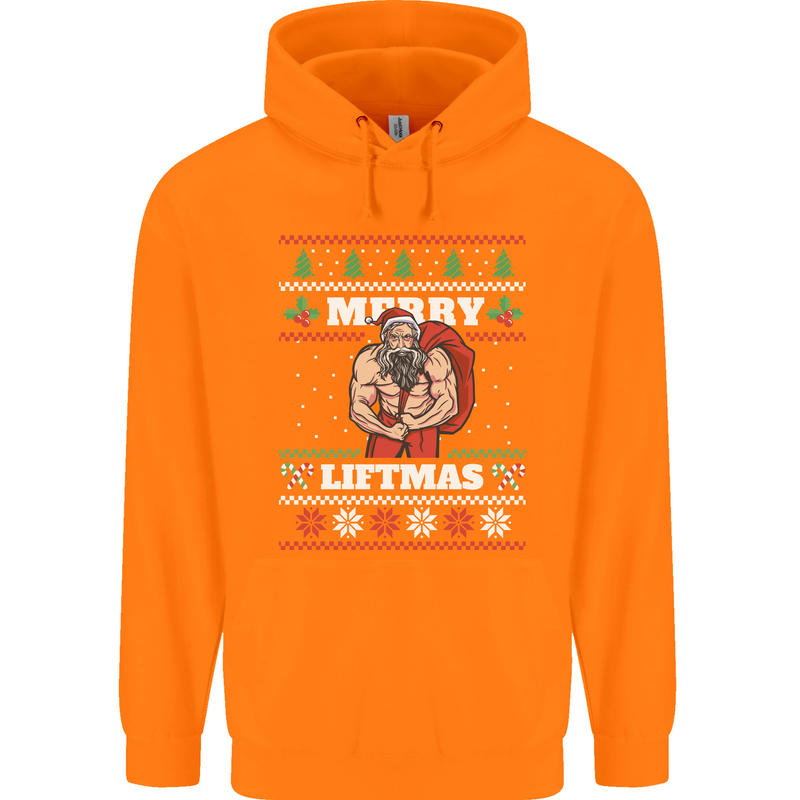 Gym Merry Liftmas Christmas Bodybuilding Mens 80% Cotton Hoodie Orange
