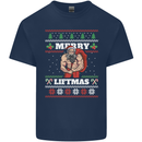 Gym Merry Liftmas Christmas Bodybuilding Mens Cotton T-Shirt Tee Top Navy Blue