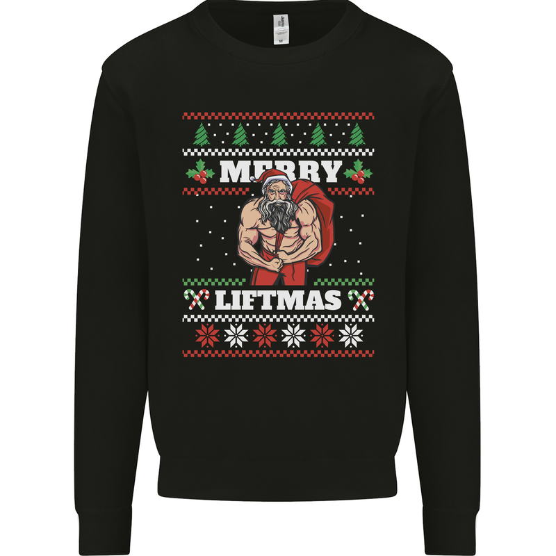 Gym Merry Liftmas Christmas Bodybuilding Mens Sweatshirt Jumper Black