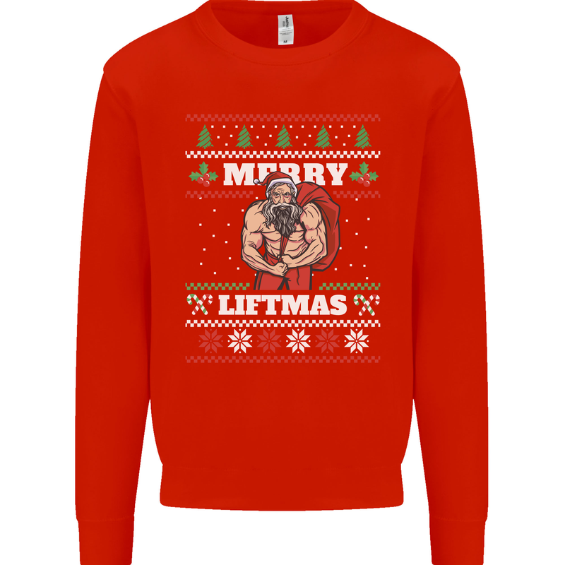 Gym Merry Liftmas Christmas Bodybuilding Mens Sweatshirt Jumper Bright Red