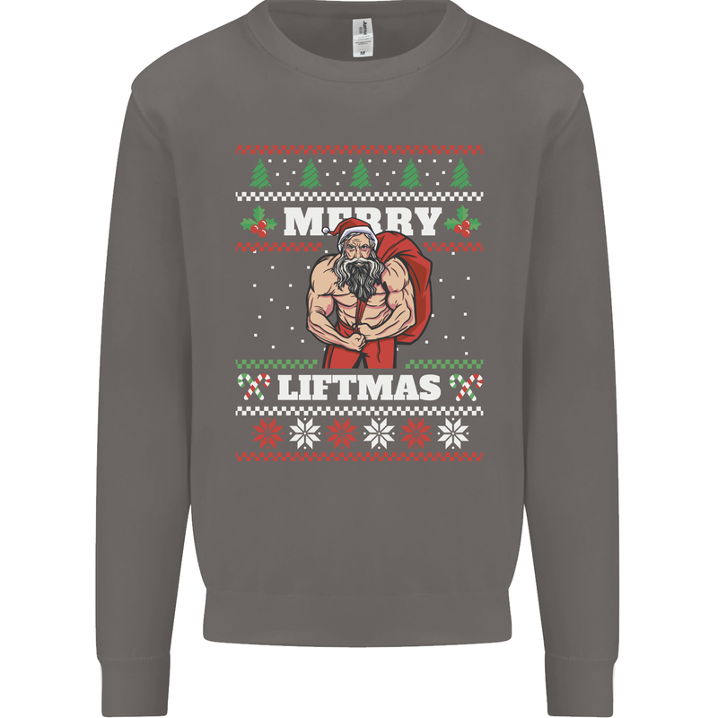 Gym Merry Liftmas Christmas Bodybuilding Mens Sweatshirt Jumper Charcoal