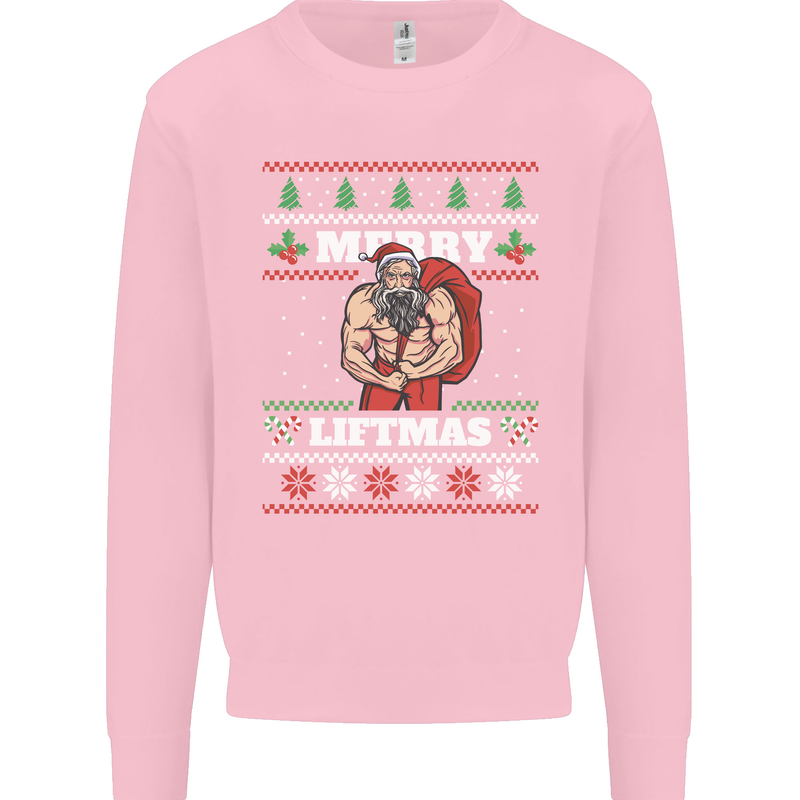 Gym Merry Liftmas Christmas Bodybuilding Mens Sweatshirt Jumper Light Pink