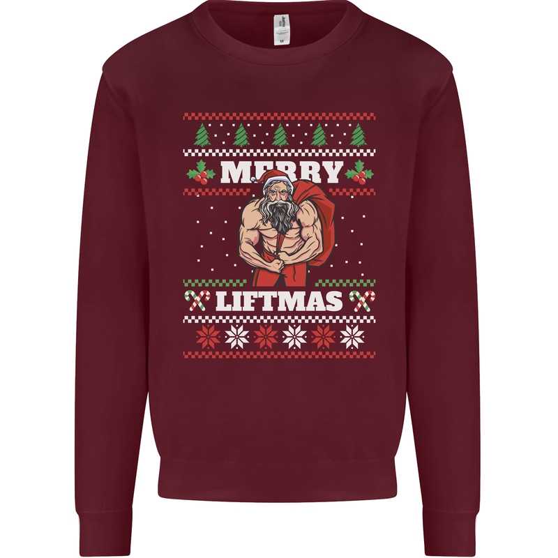 Gym Merry Liftmas Christmas Bodybuilding Mens Sweatshirt Jumper Maroon