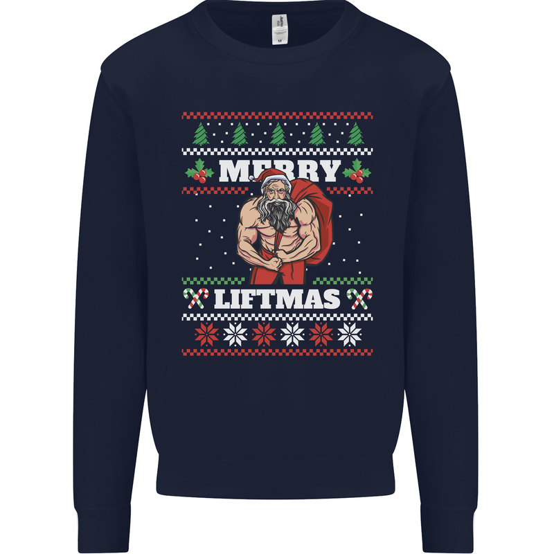 Gym Merry Liftmas Christmas Bodybuilding Mens Sweatshirt Jumper Navy Blue