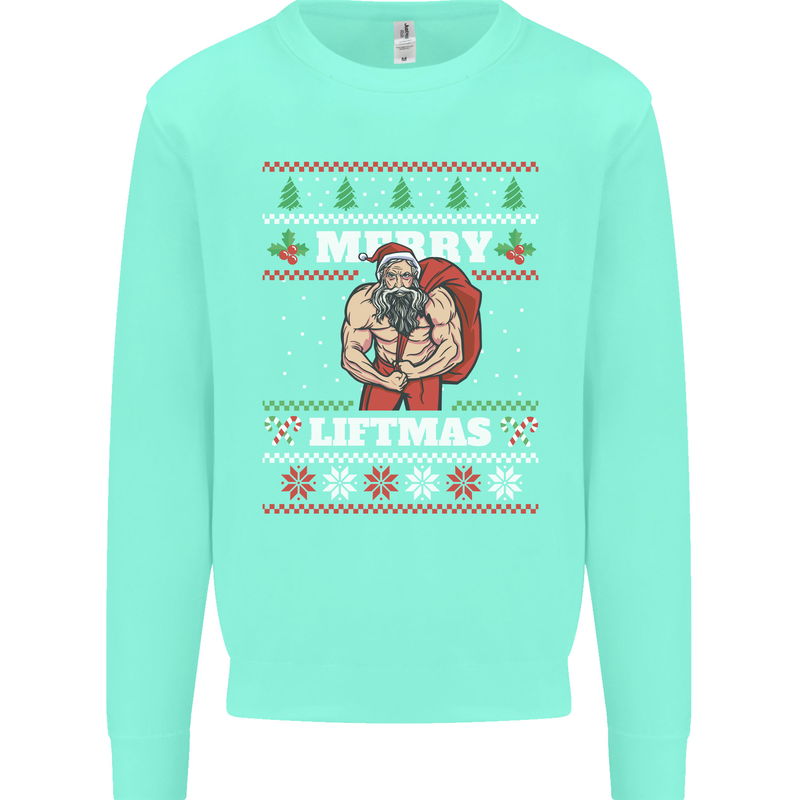 Gym Merry Liftmas Christmas Bodybuilding Mens Sweatshirt Jumper Peppermint