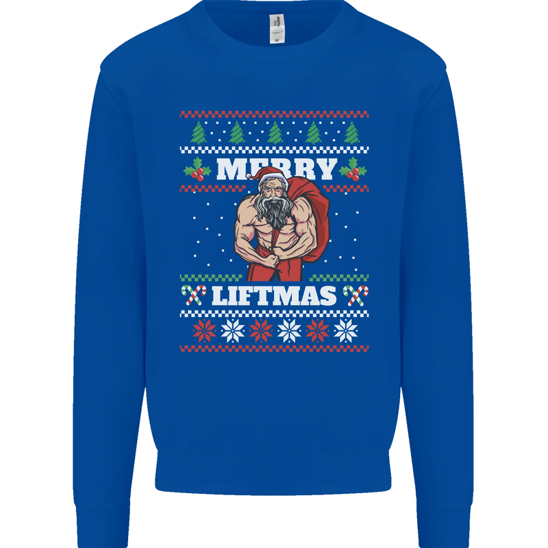 Gym Merry Liftmas Christmas Bodybuilding Mens Sweatshirt Jumper Royal Blue