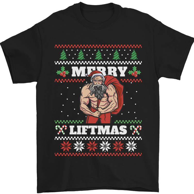 Gym Merry Liftmas Christmas Bodybuilding Mens T-Shirt Cotton Gildan Black