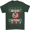 Gym Merry Liftmas Christmas Bodybuilding Mens T-Shirt Cotton Gildan Forest Green