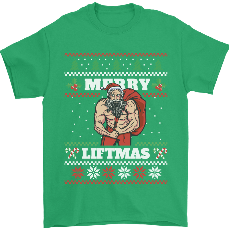 Gym Merry Liftmas Christmas Bodybuilding Mens T-Shirt Cotton Gildan Irish Green