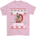 Gym Merry Liftmas Christmas Bodybuilding Mens T-Shirt Cotton Gildan Light Pink