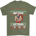 Gym Merry Liftmas Christmas Bodybuilding Mens T-Shirt Cotton Gildan Military Green
