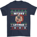 Gym Merry Liftmas Christmas Bodybuilding Mens T-Shirt Cotton Gildan Navy Blue