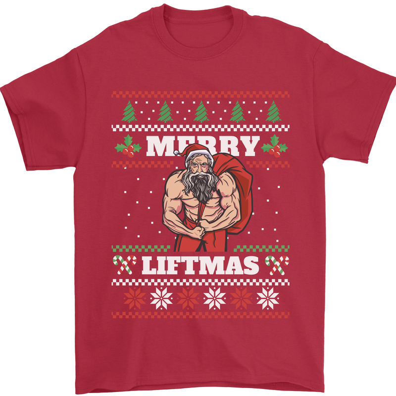 Gym Merry Liftmas Christmas Bodybuilding Mens T-Shirt Cotton Gildan Red